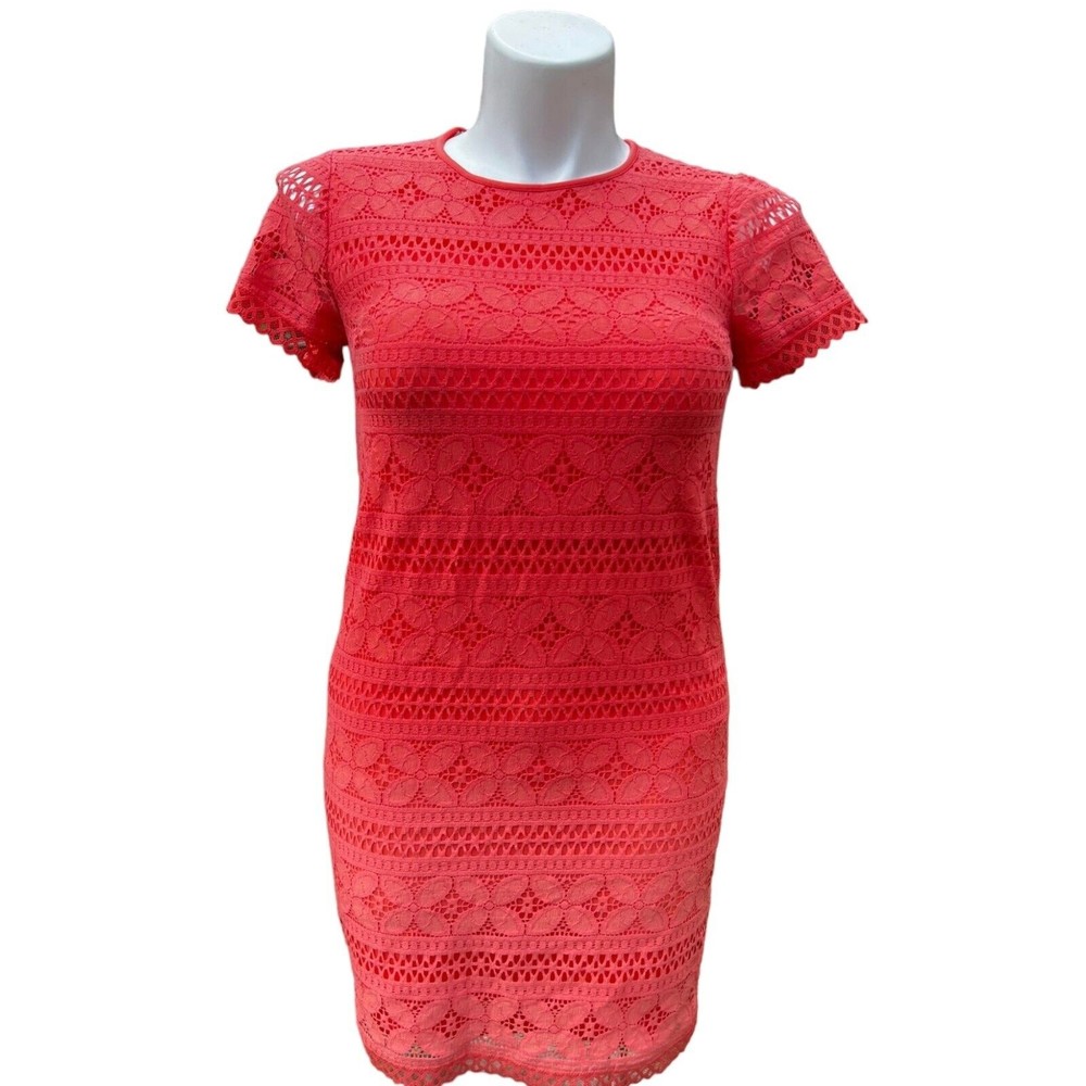 Maggy London Coral Dress Sz 6 Eyelet Lace Prom Party Wedding under slip ZIP NEW